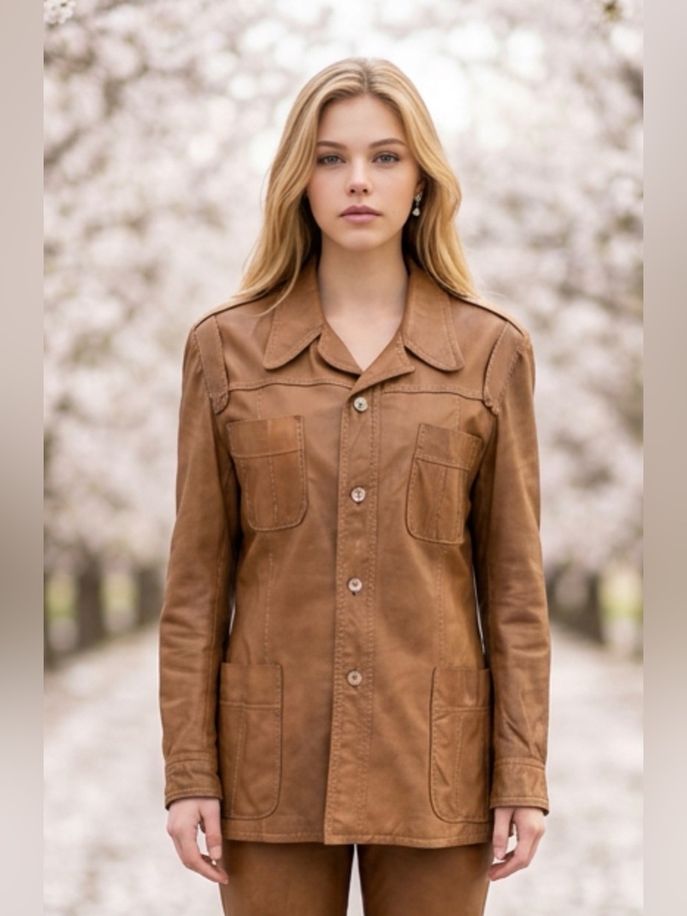 Zara Brown Leather Button-Front Jacket